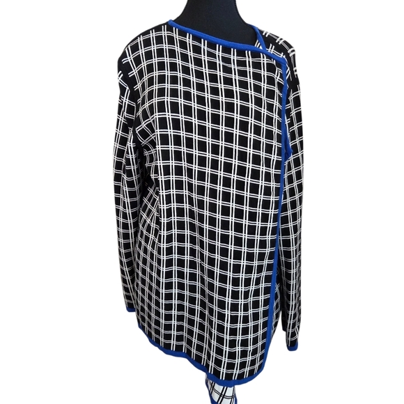 Jones New York Black and White Plaid Cardigan with Blue Trim Size 1X - Picture 4 of 7